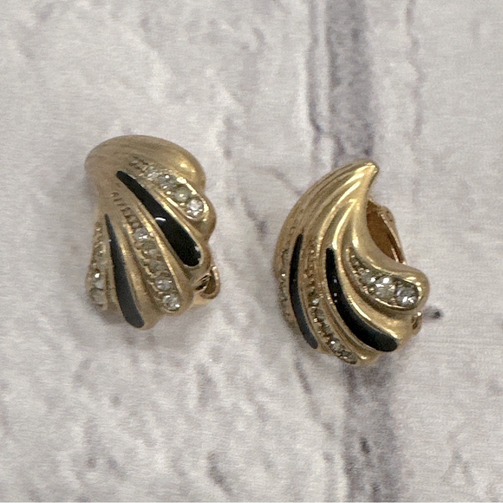 Vintage Christian Dior, gold tone and black enamel clip on earrings